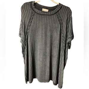 NEW Zenana Ash Black Ribbed Top Short Sleeve shirt plus size 1X 2X 3X